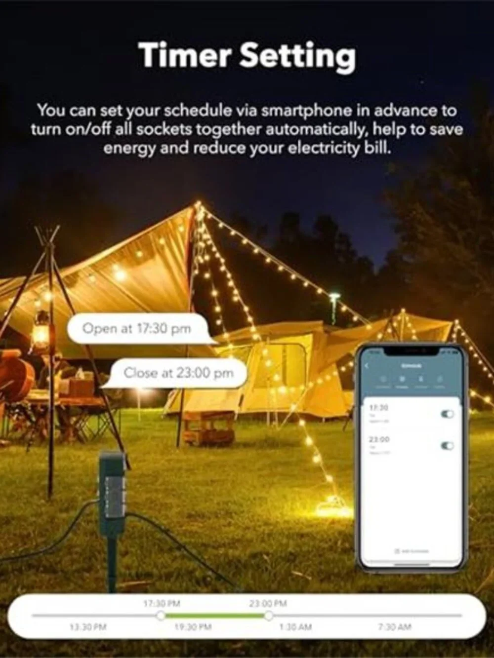 Outdoor Smart Plug Waterproof with 6 Outlets,WiFi Power Stake Timer 6Ft Cord